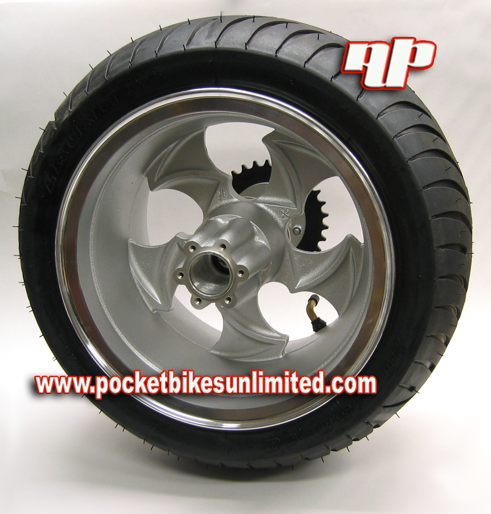 Pocket Bike Rear Wheel & Tire Combo - Anti-Skid Replacement With Steel Rim