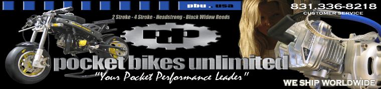 pocket bike parts, water cooled pocket bikes, water cooled pocket bike parts, pocket bike accessories, pbu, pocket bikes unlimited, 47cc pocket bike parts, 49cc pockety bike parts, pocket bike performance parts